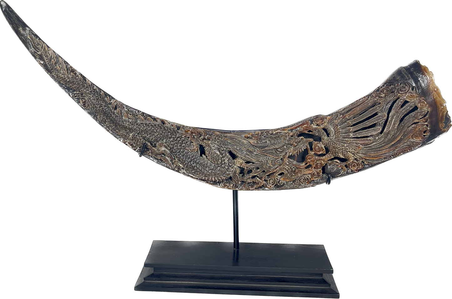 Water Buffalo handcarved horn - Dragon v Phoenix